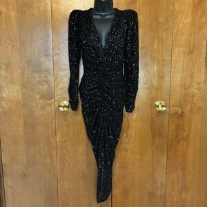 Express Black Sequin V-Neck Ruched Evening Cocktail Dress Size XS